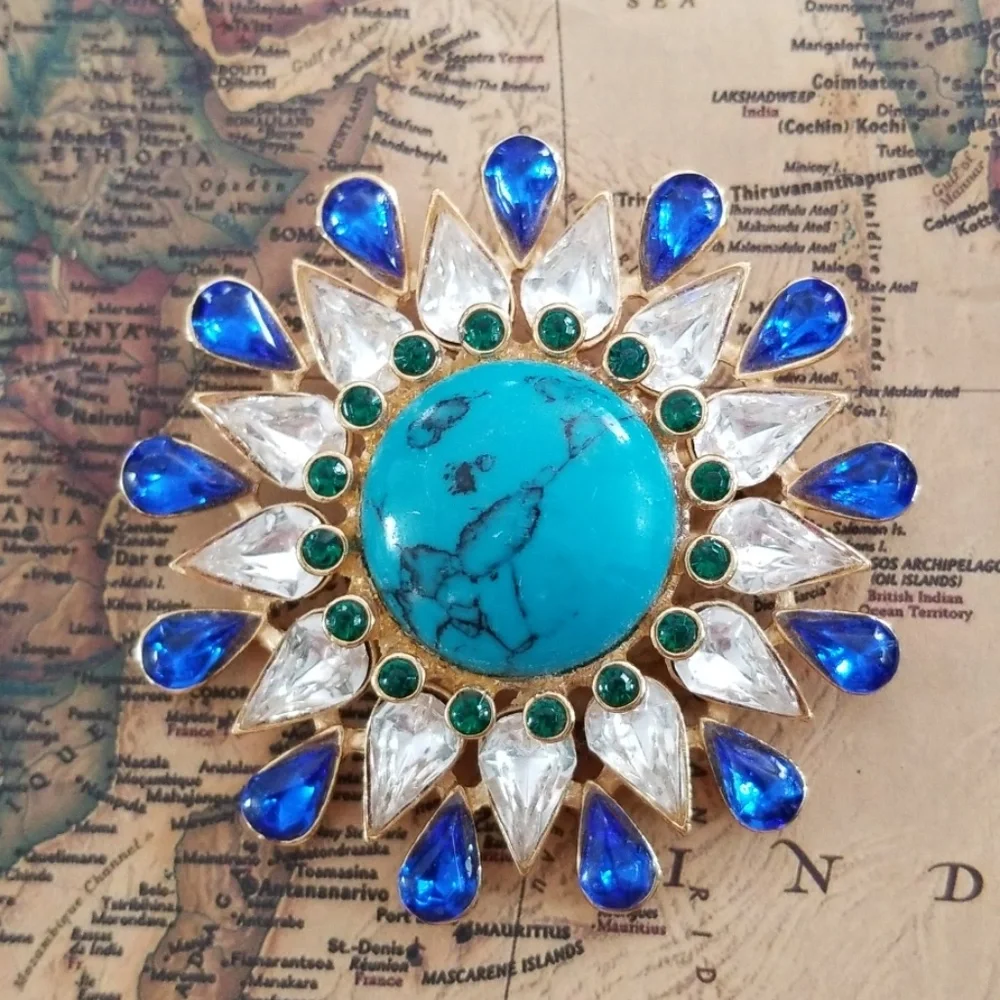 Vintage Peacock Sunburst Brooch